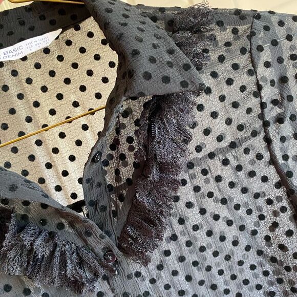 Zara Size Small Sheer Polka Dot Feather Long Sleeve Button down academic grunge - Picture 8 of 8